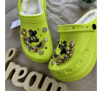 Кроксы салатовый медицинские сабо с дырками на меху "Like Crocs" джибитсы 37-38