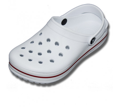 Кроксы женские медицинские классические сабо с дырками "Like Crocs" с красной полоской белые