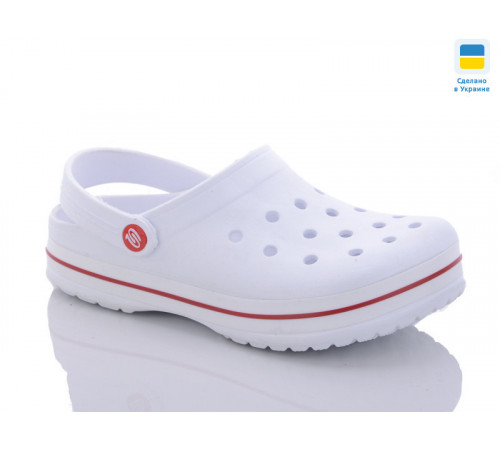 Кроксы женские медицинские классические сабо с дырками "Like Crocs" с красной полоской белые