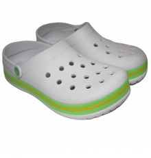 Сабо кроксы женские белые с зеленой полосой "Like Crocs" 38