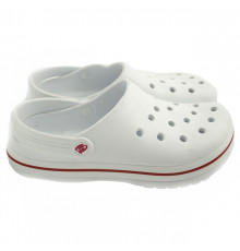 Крокси жіночі медичні сабо з дірками "Like Crocs" з червоною смужкою білі