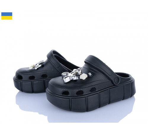 Кроксы черные женские на высокой толстой подошве легкие платформе с украшением 37