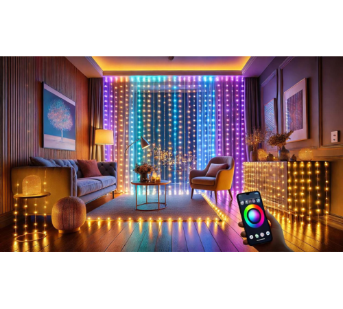 Гірлянда-штора з дистанційним керуванням через APP, Bluetooth, USB, XPRO 3*2м (SFK-05)