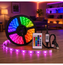 Гибкая светодиодная лента RGB USB 10м / Лента с пультом для подсветки телевизора, монитора, мебели / LED лента от павербанка