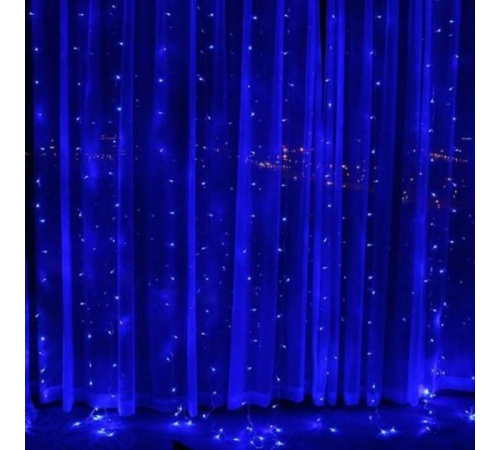 Светодиодная гирлянда штора роса на проволоке 3х2 м 200 LED пульт + USB Синий