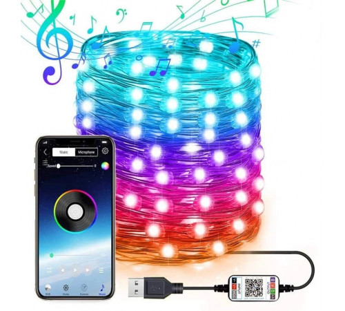 Новогодняя умная светодиодная гирлянда Encora Xmas Lights, 100LED, 10М с управлением через Bluetooth