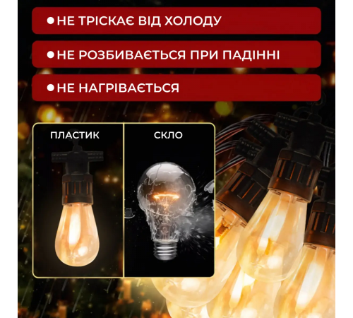 Світлодіодна гірлянда 10 метрів, 25 LED, статичний режим, живлення від мережі 220В