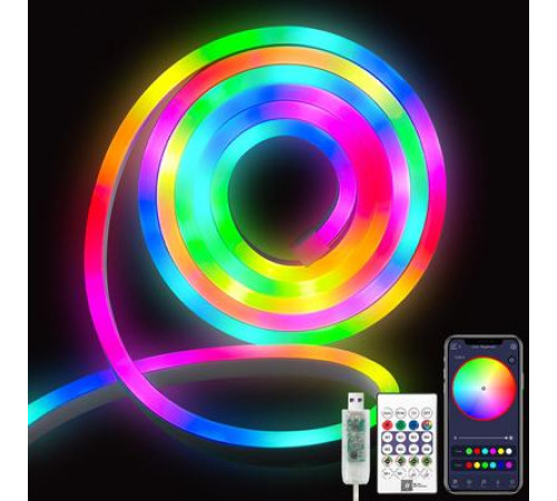 Умная гибкая LED Neon RGB лента-шланг 2 метров от USB управление режимами с телефона,Bluetooth приложение,пульт
