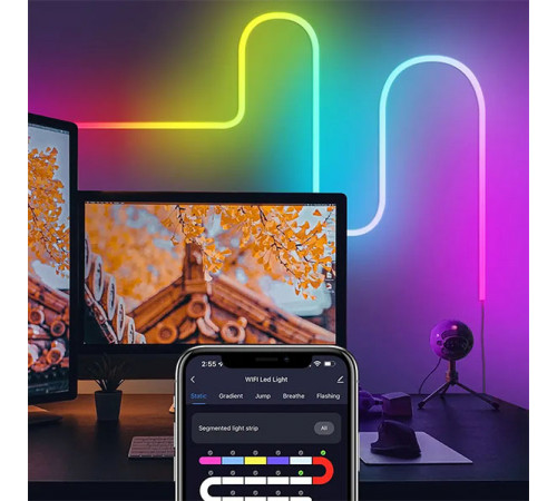 Умная гибкая LED Neon RGB лента-шланг 2 метров от USB управление режимами с телефона,Bluetooth приложение,пульт