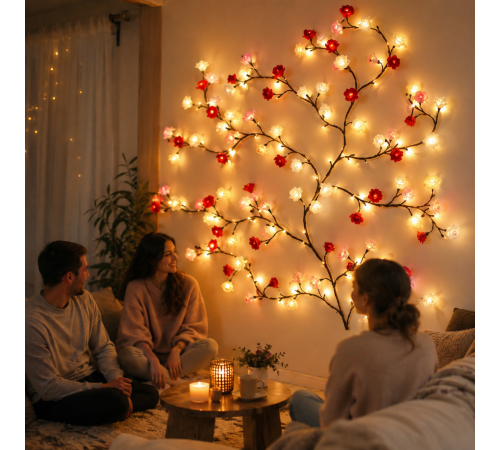 Гирлянда з квітами 2.3 м 144 LED / Гирлянда на USB / Гирлянда 72 квітки тепле світло