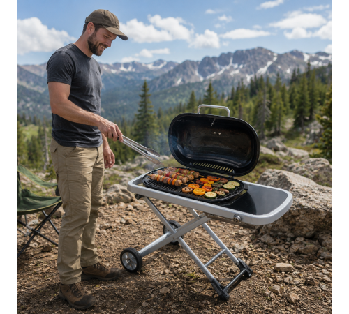 Газовий гриль Weber Traveler 100 х 45 х 80 см / Портативний газовий гриль / Барбекю для природи