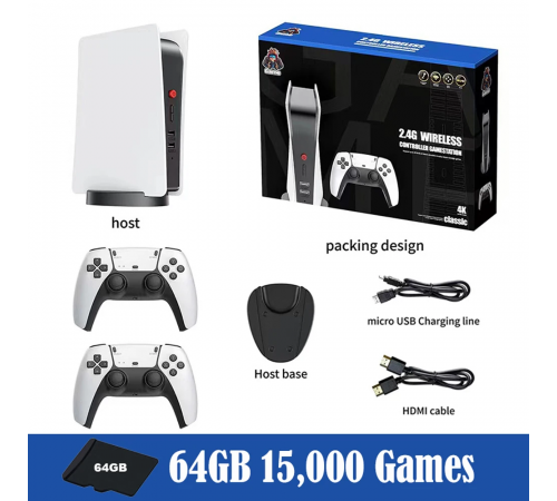 Ігрова приставка Бездротова телевізійна ігрова консоль HappyJoe White M5, 64 ГБ, 15000+ ігор, підтримка PS1/MAME/GBA за 2372 грн
