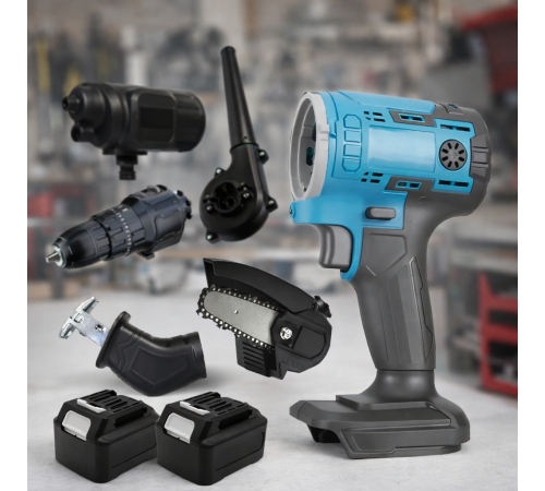 Универсальный набор инструментов 5в1 / Многофункциональный комплект инструментов 2 АКБ + кейс / COMBO SET (сабельная и цепная пила, воздуходувка, мойка высокого давления, шуруповерт)