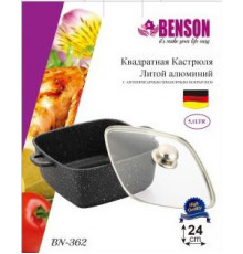 Кастрюля с крышкой 5,1л,24см Квадрат,Мраморное покрытие BENSON BN-362 (6 шт/ящ)