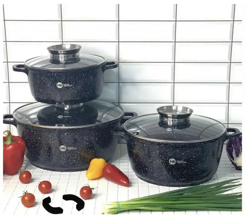 Набор кастрюль Higher Kitchen НК-301 с гранитным антипригарным покрытием 8 предметов