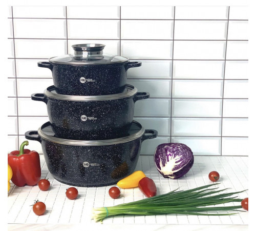 Набор кастрюль Higher Kitchen НК-301 с гранитным антипригарным покрытием 8 предметов