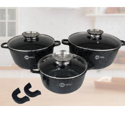 Набор кастрюль Higher Kitchen НК-301 с гранитным антипригарным покрытием 8 предметов