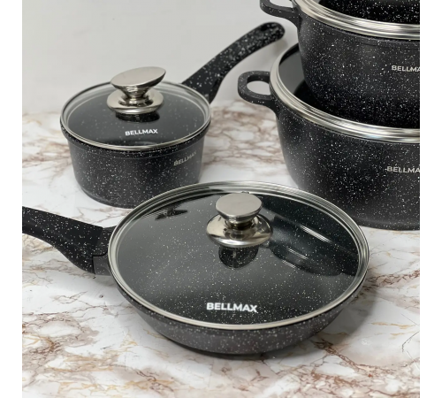 Набір посуду з гранітним антипригарним покриттям BellMax BM-305 з 12 предметів Чорний