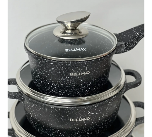 Набор посуды с гранитным антипригарным покрытием BellMax BM-305 из 12 предметов Черный