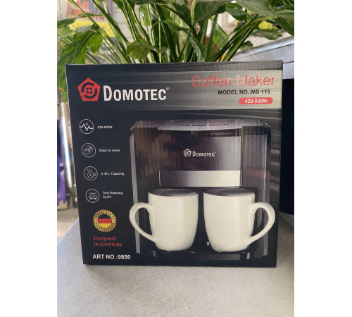 Кофеварка Domotec MS-115 / Кофеварка электрическая + ложка для кофе 2 чашки 420 мл
