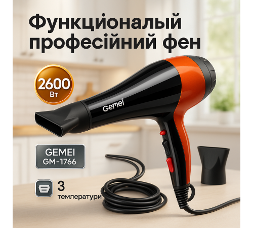 Фен для укладки средних волос, Фен для укладки прически, Электрофен с насадками Женский волос RF-34