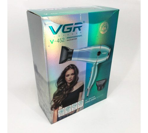 Фен для укладки волос салонный VGR V-452 2400 Вт, Фен для волос 2 режима температуры NF-75