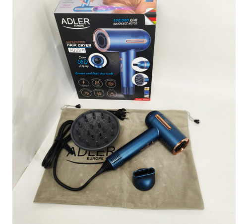 Мощный фен для сушки и укладки волос Adler AD 2271 1500Вт, Фен с холодным воздухом для укладки KV-67