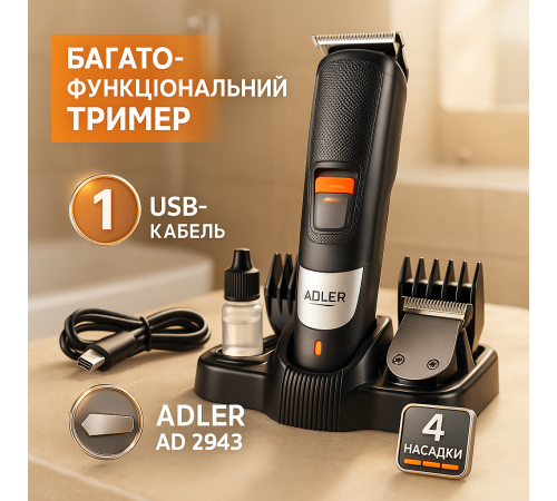 Профессиональный беспроводной триммер Adler, Аккумуляторный универсальный триммер для стрижки EG-41