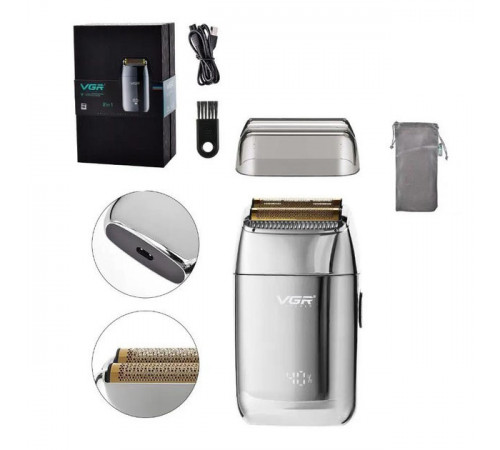 Профессиональная электробритва VGR V-399 SILVER, Машинки для стрижки бороды профессиональные EC-19