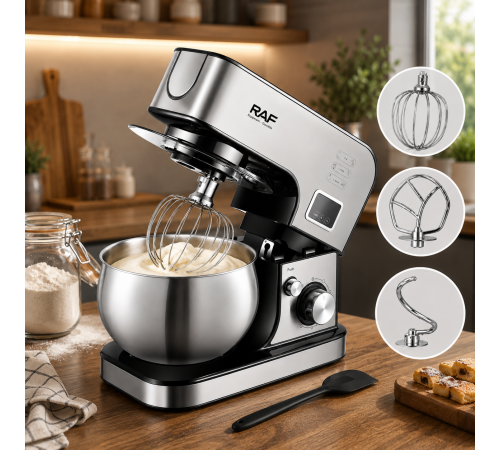 Кухонный планетарный миксер с чашей RAF R6603 / Кухонный комбайн 1800Вт / Кухонный тестомисс миксер 8л