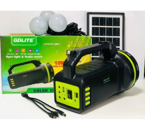Портативная солнечная система GDLITE GD-2000А универсальная солнечная панель повербанк FM радио OK