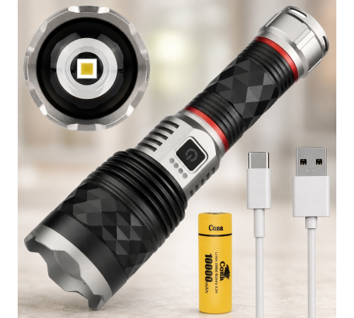 Ручний LED фонарик Bailong BL CB G685 акумуляторний USB / Потужний ручний ліхтар COBA CB-G685 з зумом і Type-C зарядкою за 800 грн