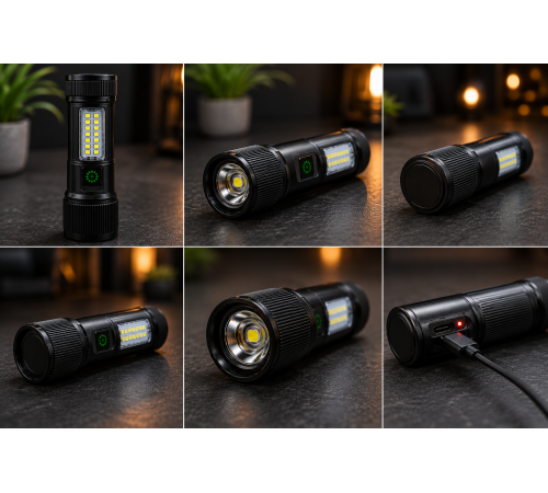 Аккумуляторный ручной фонарик UKC Luminous S100 / Ручной аккумуляторный фонарик / Фонарь-светильник с боковыми диодами