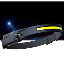 Легкий налобный фонарь LED+COB с датчиком движения и красным светом (черный)