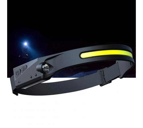 Легкий налобний ліхтар LED+COB з датчиком руху та червоним світлом (чорний)