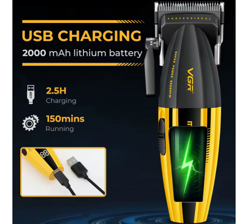Акумуляторна машинка для стриження (clipper) VGR V-285, 6 насадок, 9000 RPM, 2000 mAh (20)