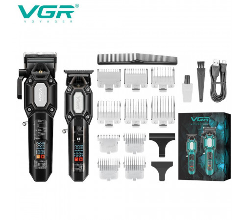 Аккумуляторная машинка для стрижки (clipper) VGR V-600, 6 насадок, регулятор высоты, LED displ за 1296 грн