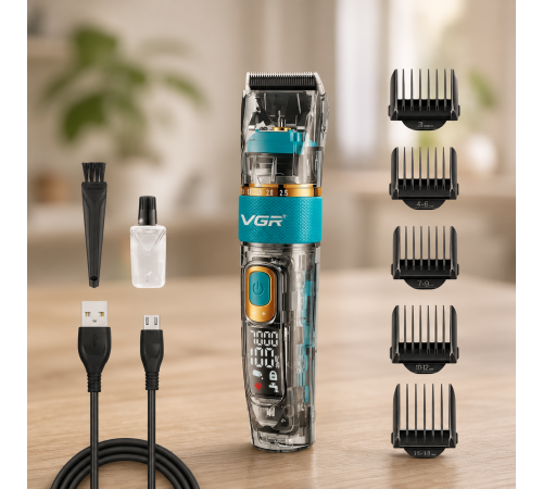 Машинка для стрижки VGR V 695 / Аккумуляторная машинка для стрижки волос + 6 насадок, с USB / Беспроводной триммер для стрижки