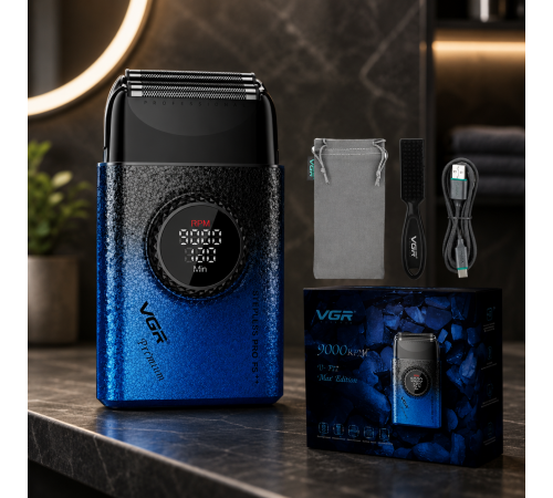 Электробритва VGR V-377 BLUE / Шейвер с LED дисплеем / Бритва с двойным лезвием и регулировкой мощности