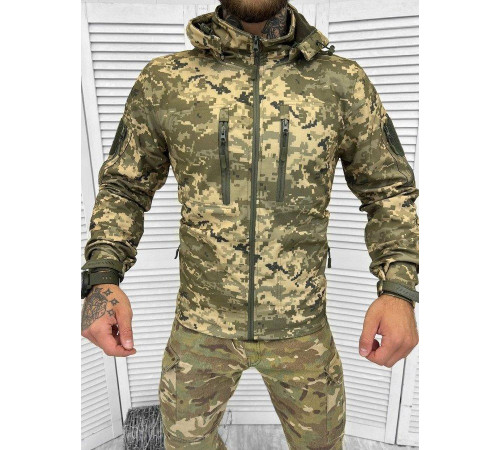 Осенняя тактическая куртка софтшел Soft-Shell SQUAD пиксель ВТ7898