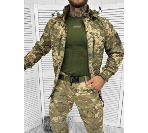 Осенняя тактическая куртка софтшел Soft-Shell SQUAD пиксель ВТ7898