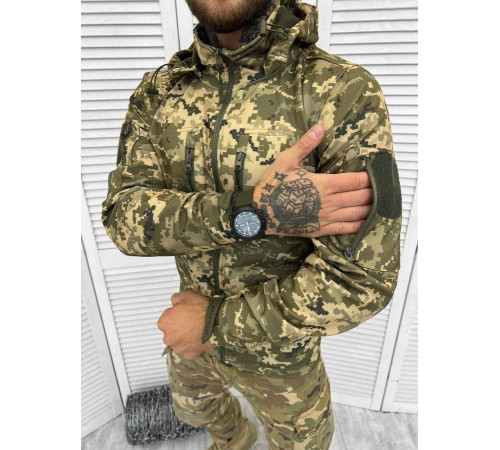 Осенняя тактическая куртка софтшел Soft-Shell SQUAD пиксель ВТ7898