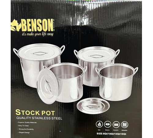 Набор посуды нержавейка (Stock Pot) 8пр 7,5л,9,5л,13л,17л BN-289 (4 шт/ящ) за 2808 грн