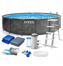 Каркасный бассейн Intex 26742, 457 x 122 см + фильтр-насос + лестница + тент + подстилка