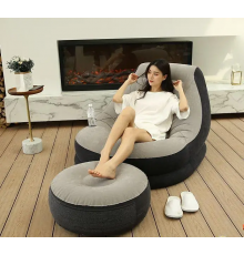 Надувний диван з пуфом Air Sofa / Надувне велюрове крісло з пуфом+насос Бежевий