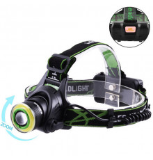 Фонарь налобный T106-T6+COB, 2x18650, signal light, zoom, ЗУ microUSB, Box (100)
