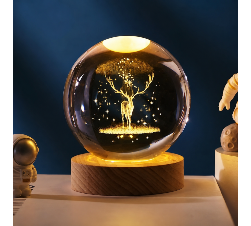 Світлодіодна кришталева куля, декоративна універсальна 3D нічниця, кришталева куля "Олень" за 344 грн