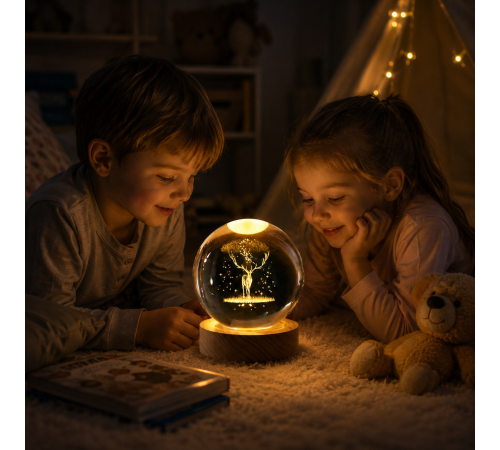 Світлодіодна кришталева куля, декоративна універсальна 3D нічниця, кришталева куля "Олень" за 344 грн
