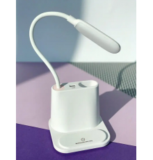 Белая Аккумуляторная Настольная LED лампа Bionic Desk Lamp c USB выходом, органайзером и подставкой для смартфона
