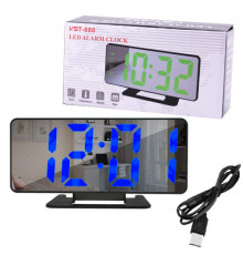 Настольные часы от сети VST-888-5 синие, температура, USB (60 шт/ящ)